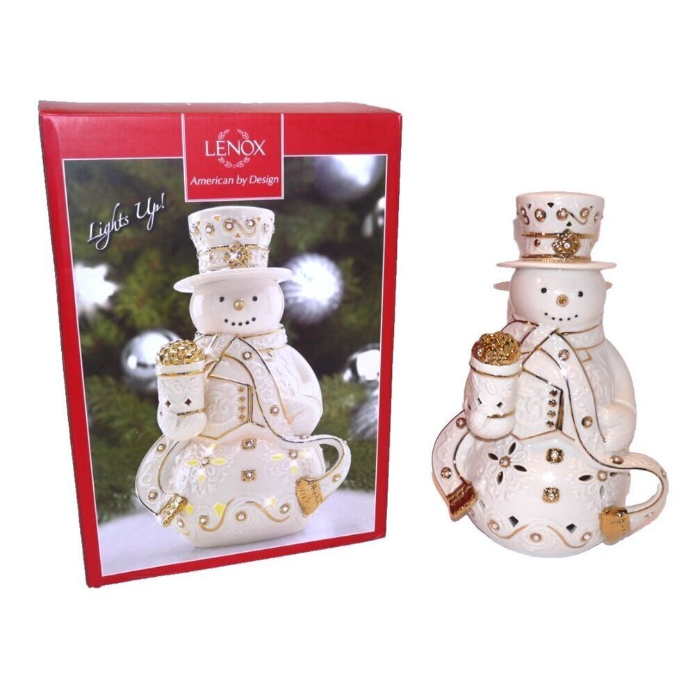 LENOX American by Design Florentine & Pearl 10.5" tall lighted porcelain snowman